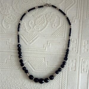 Vintage 1950's Onyx Beads with rhinestone metallic spacers